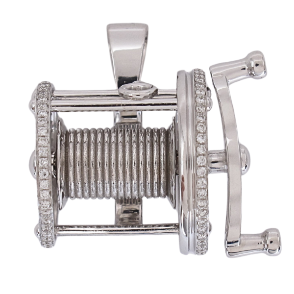 White Gold reel pendant front