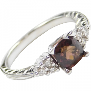Brown Tourmaline Diamond Ring 1.19 ctw 14k White