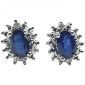 1.44 ctw Sapphire & Diamond Halo Stud Earrings 14K White Gold