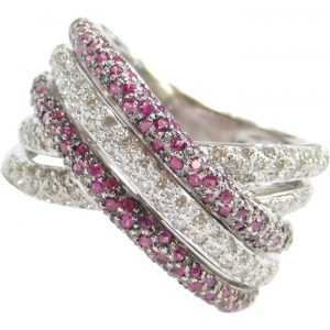 1.50 ctw Ruby and Diamond Pave Crisscross Band Ring