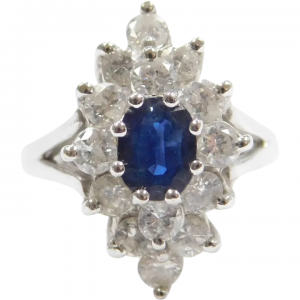 1.85 ctw Sapphire and Diamond Navette Cluster Ring