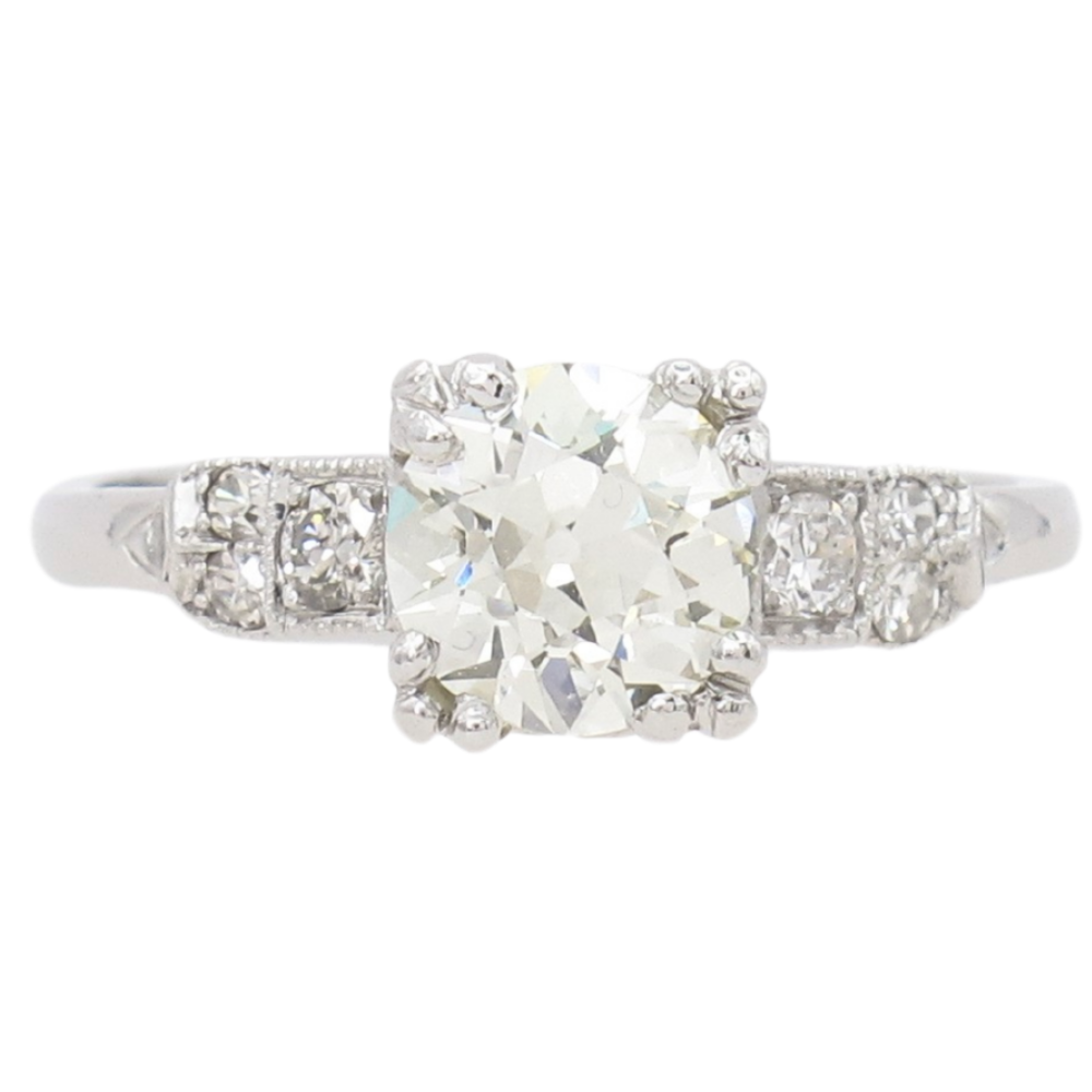 1.15ctw Old Euro Diamond Art Deco Engagement Ring Platinum GIA