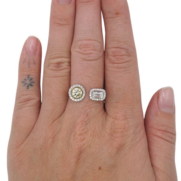 1.17ctw Two Stone Halo Toi Et Moi Ring 14k & 22k White Yellow Gold Modeled