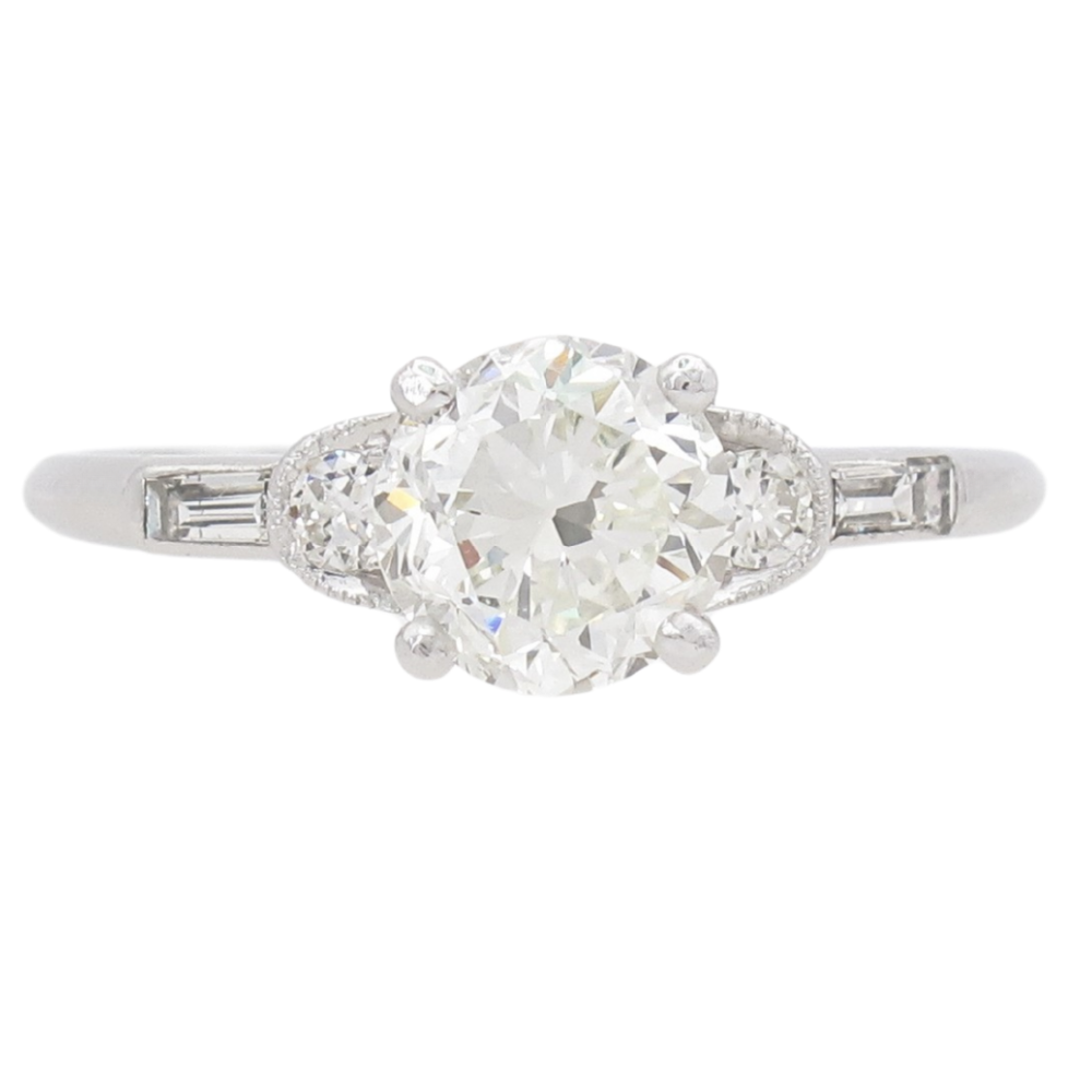 1.36ctw Diamond Art Deco Engagement Ring Platinum GIA