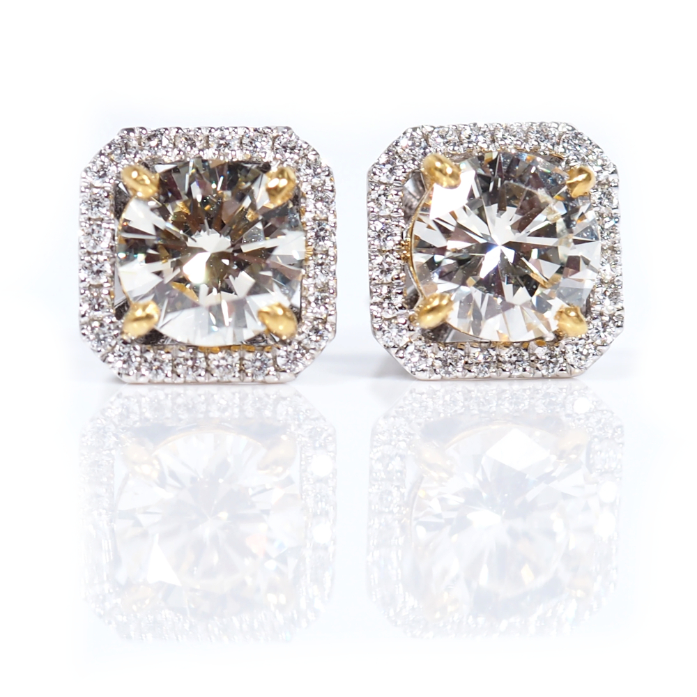 1.72 ctw Diamond Stud Halo Earrings 14k 22K Yellow Gold