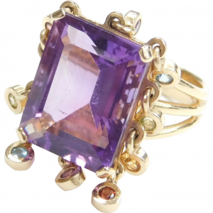 10.62 ctw Amethyst and Colorful Gemstone Tassel Charm Ring