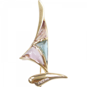 14k Gold Amethyst, Blue Topaz and Diamond Sailboat Pendant / Pin