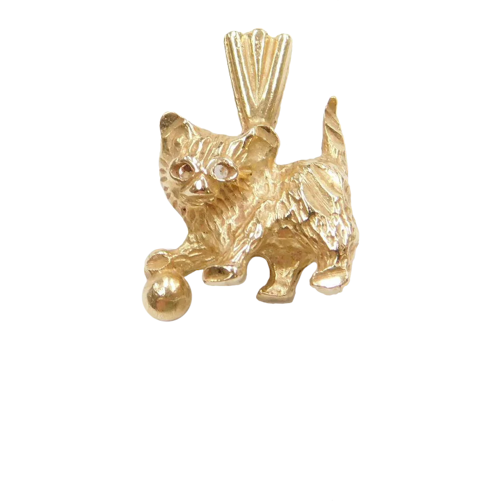 14k Gold Cat with Ball Charm