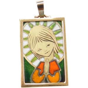 14k Gold Colorful Enamel Praying Little Girl Pendant