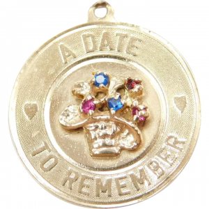 14k Gold A Date To Remember Charm with Flower and Colorful Glass Accents ~ Anniversary
