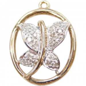14k Gold Diamond Butterfly Charm