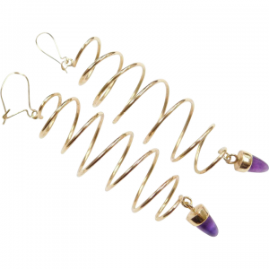 14k Gold Long Fun and Funky Amethyst Spiral Twist Earrings