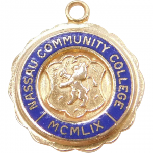 14k Gold Nassau Community College MCMLIX Charm with Blue Enamel