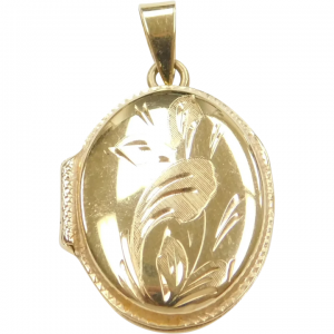 14k Gold Oval Etched Locket Pendant