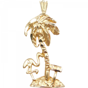 14k Gold Palm Tree Flamingo Charm / Pendant