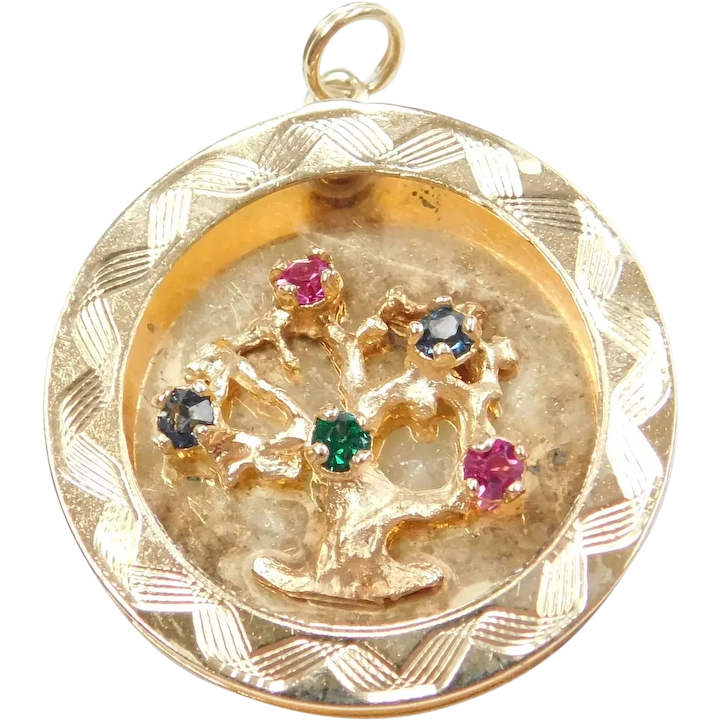 14k Gold Tree of Life Charm with Colorful Glass