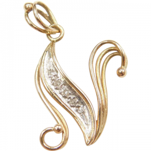 14k Gold Two-Tone Diamond Letter N Pendant