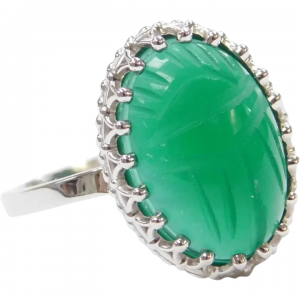 14k White Gold Chrysoprase Scarab Ring Bohemian