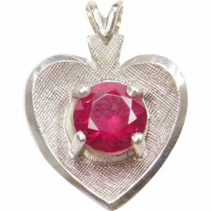 14k White Gold Created Ruby Heart Charm