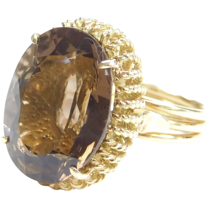 15.20 Carat Smoky Quartz Ring Mid-Century Modern