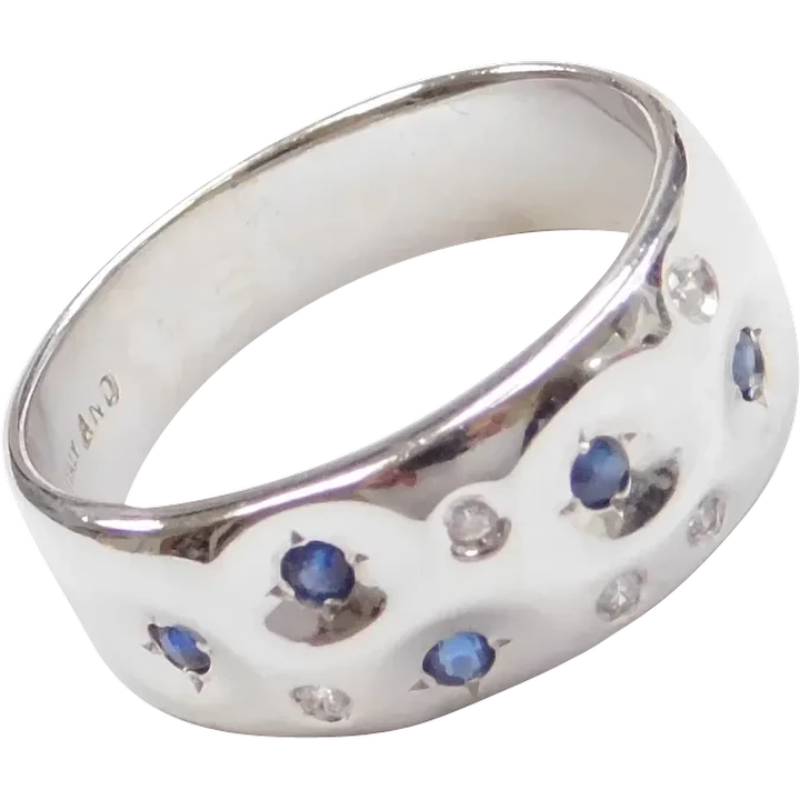 .15 ctw Natural Sapphire and Diamond Ring 14k White Gold
