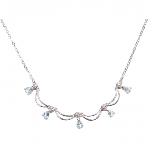 17 1/2" .85 ctw Aquamarine and Diamond Necklace 14k White Gold