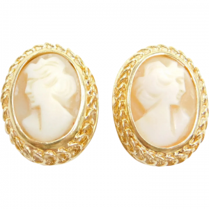 18k Gold Cameo Clip On Earrings