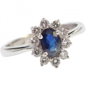 18k White Gold 1.00 ctw Natural Sapphire and Diamond Halo Ring