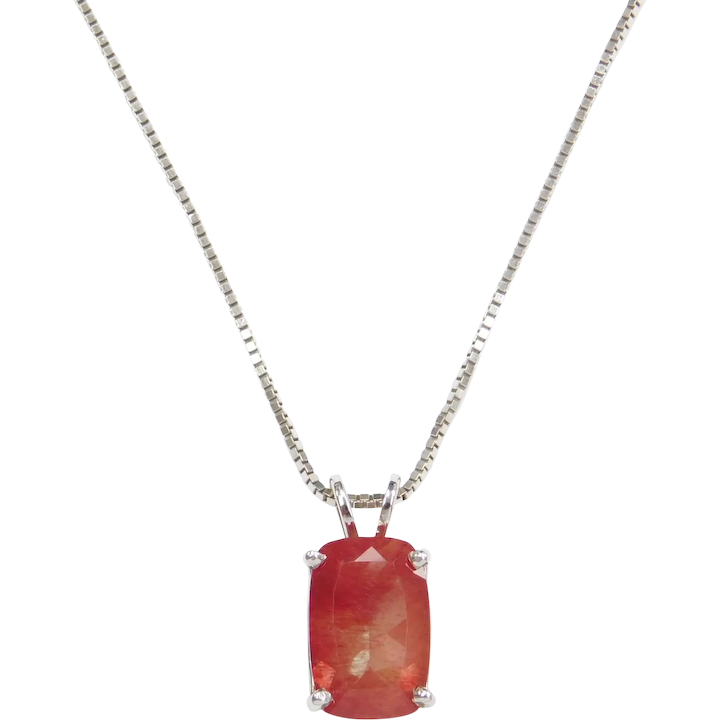 18″ 14k White Gold 2.75 ctw Strawberry Quartz Solitaire Necklace