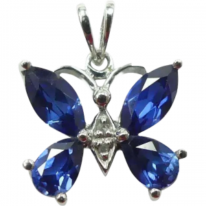 2.22ctw Lab Sapphire & Diamond Butterfly Pendant 10K White Gold