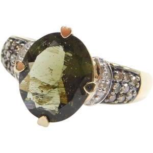2.79 ctw Natural Green Tourmaline, White and Chocolate Diamond Ring 10k Gold