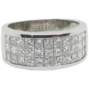 3 Row Invisible Set 2.31ctw Diamond Band 18K White Gold
