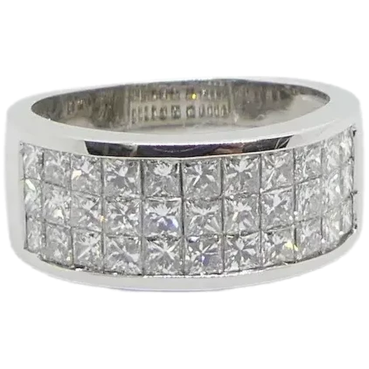 3 Row Invisible Set 2.31ctw Diamond Band 18K White Gold