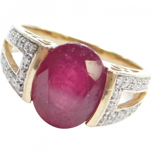 4.24 ctw Natural Ruby and Diamond Ring 14k Gold Two-Tone