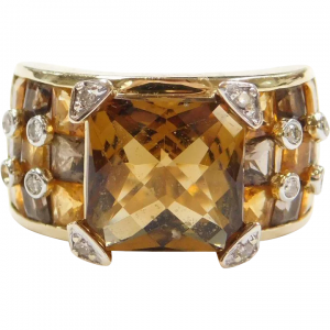 4.71 ctw Smoky Quartz, Citrine and Diamond Ring 14k Gold