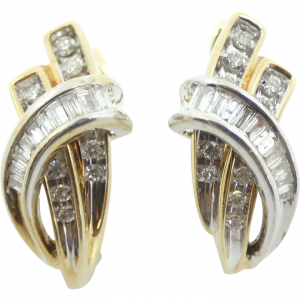 .60 ctw Diamond J Hoop Earrings Two-Tone