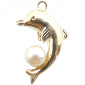 6mm Cultured Pearl Dolphin Pendant Charm