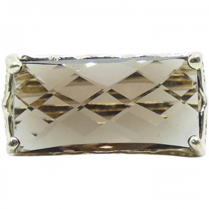 7.80 ct Checkerboard Faceted Smoky Quartz Ring 10K Yellow Gold