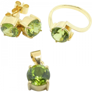 8 ctw Peridot Earrings, Ring, & Pendant Set 18k Yellow Gold