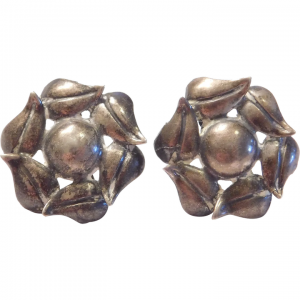 Antique Art Nouveau Sterling Silver Screw On Leaf Earrings