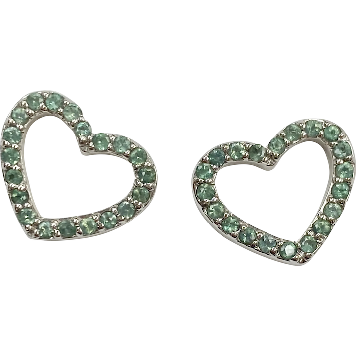 Apatite Open Heart Stud Earrings .80 Carat tw 14K White Gold