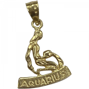 Vintage Zodiac Aquarius Charm Pendant 14K Gold