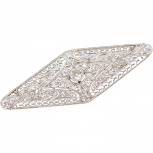 Art Deco 1.74 ctw Diamond Filigree Pin / Brooch Platinum