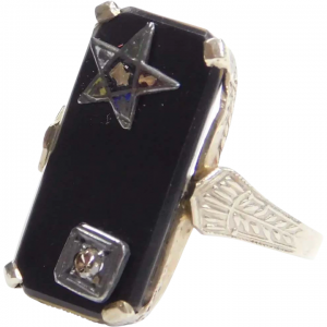 Art Deco Eastern Star Onyx Ring 14k White Gold