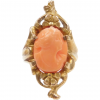 Art Nouveau Carved Angel Skin Coral Cameo Flower Ring