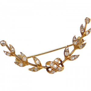 Art Nouveau Rose Cut Diamond Foliage Crescent Brooch