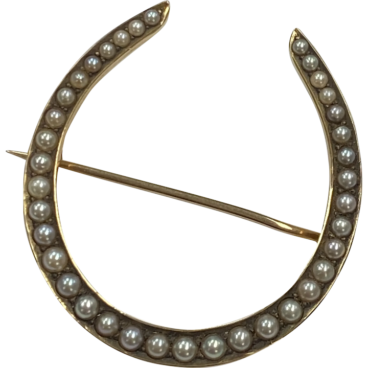 BIG Victorian Lucky Horseshoe Brooch 14K