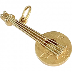 Vintage Banjo Charm 18K Gold Three-Dimensional
