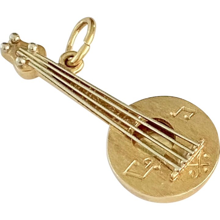 Vintage Banjo Charm 18K Gold Three-Dimensional