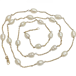Baroque Cultured Pearl Station Necklace 31.5"